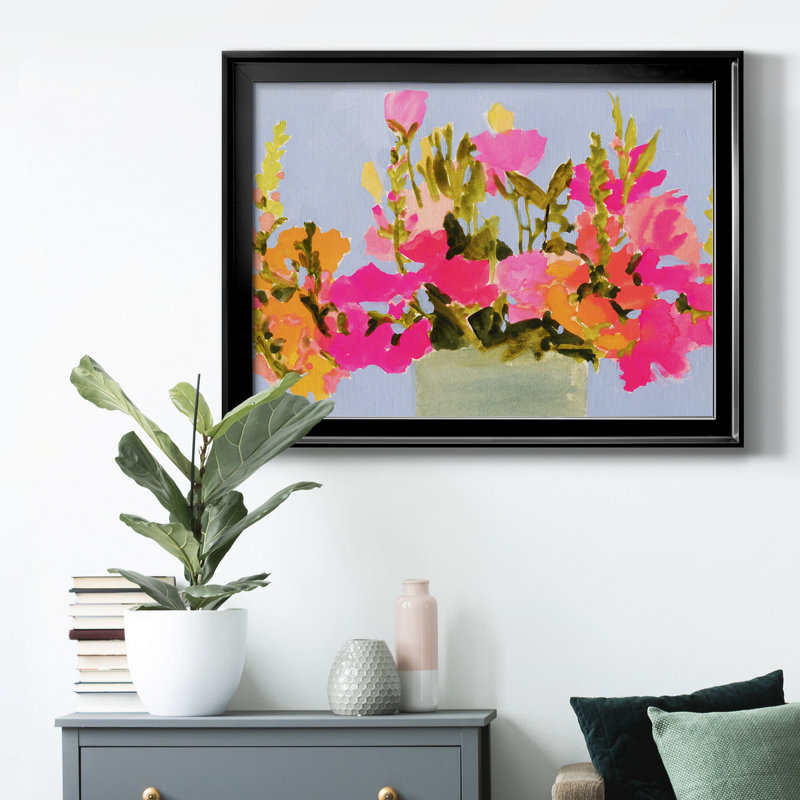 «Saturated Spring Blooms I», peinture sur toile encadrée, Cadre noir, H 30,5 po x l 42,5 po x P 1 po