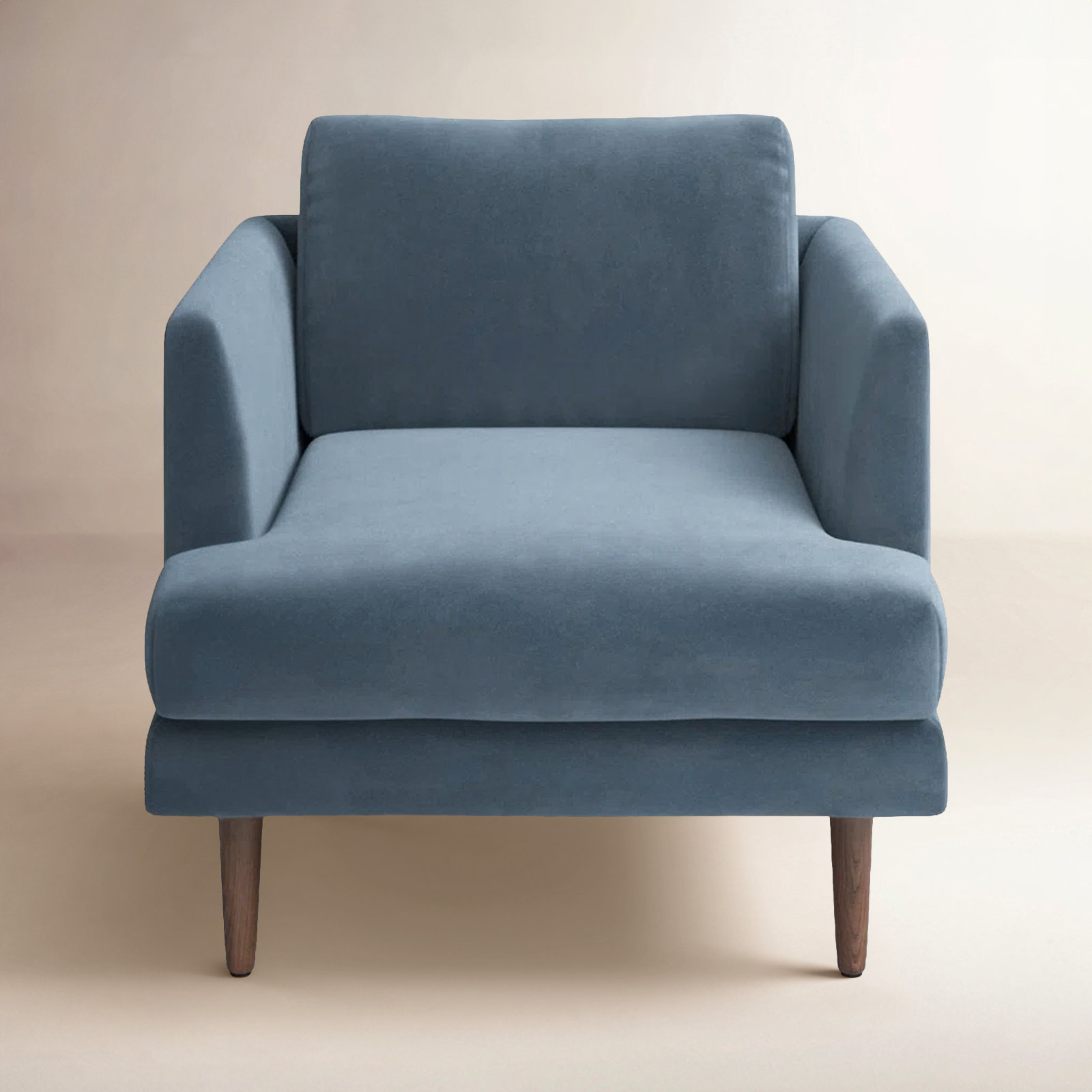 Miller Walnut Armchair, Blue Velvet