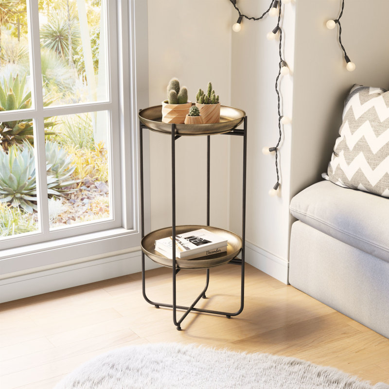 Table de bout à piédestal rond 32 po bronze et acier gris