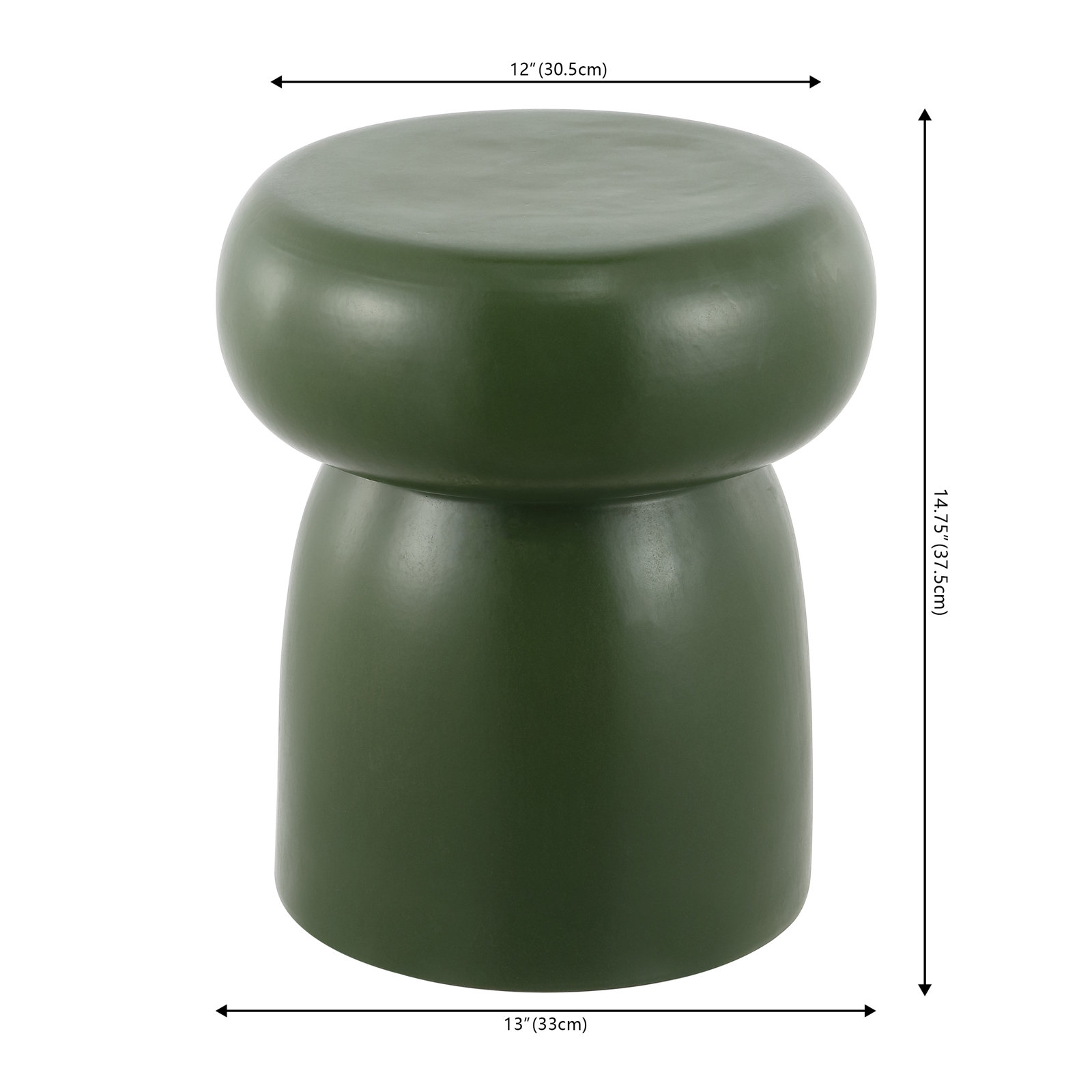 13" Ceramic End Table, Moss Green