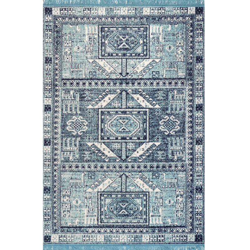 Tapis intérieur/extérieur bleu Robinett, Rectangle 5 pi x 8 pi