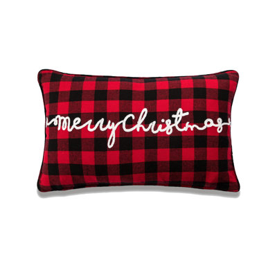 Merry Christmas On Red And Black Buffalo Check With Polyester Insert Pillow
