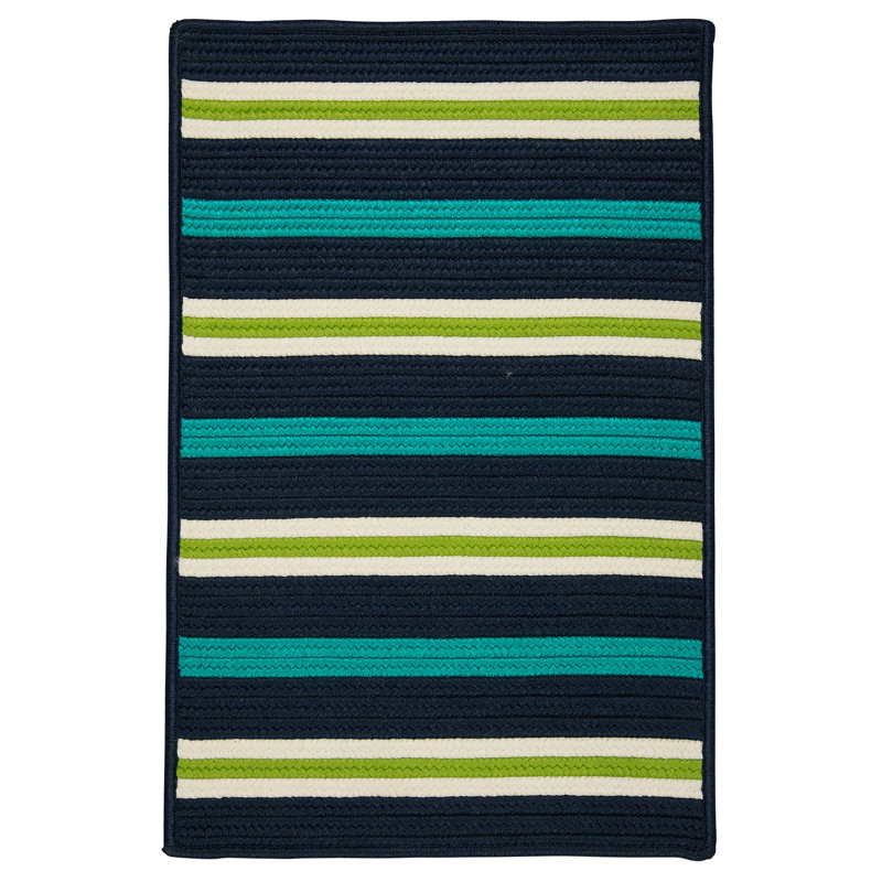 Tapis décoratif bleu marine tressé rayé Depew, Rectangle 5 pi x 7 pi