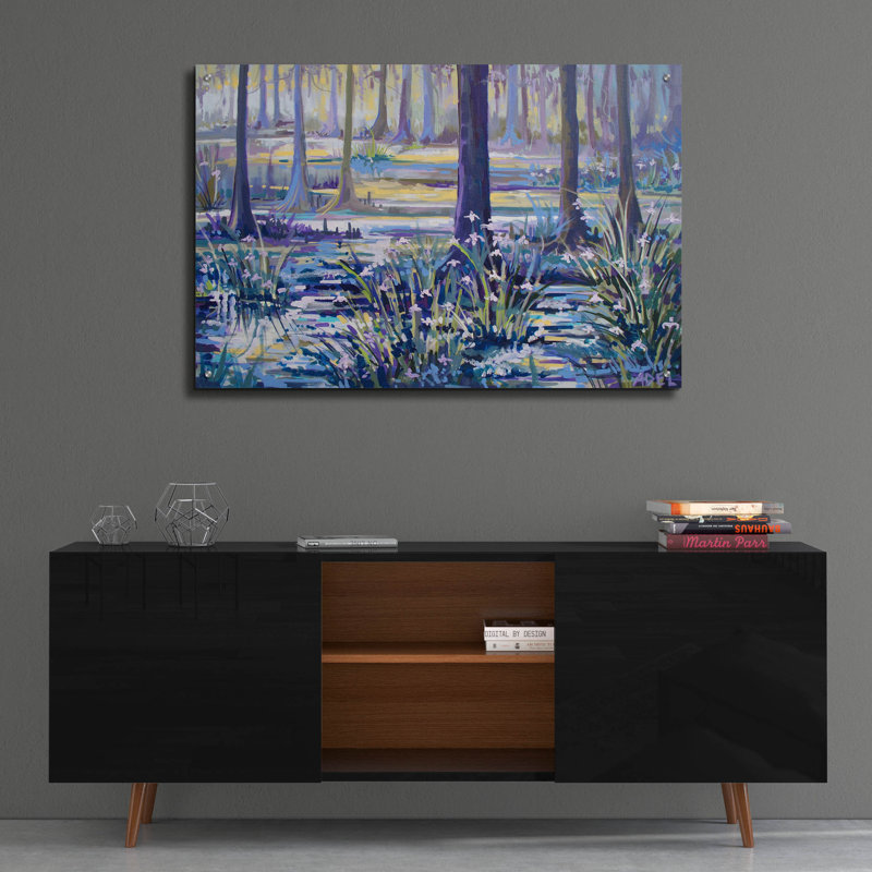 Art mural en verre épique «Blue Bayou Swamp» par ADEL, 36 po x 24 po
