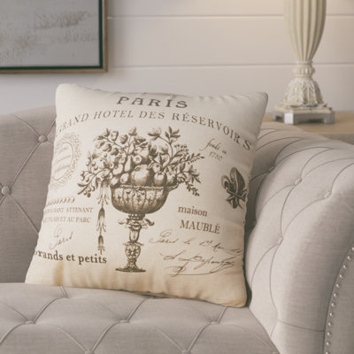 Paris Script Linen Throw Pillow