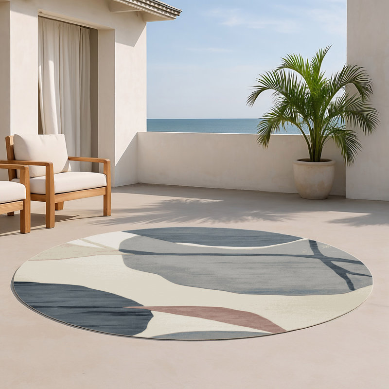 Watercolor Gray Indoor and Outdoor Area Rug, Round 5'