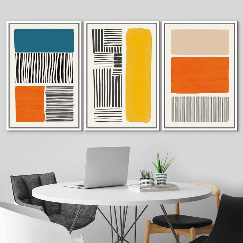 Blocs de couleurs vives abstraites, blocs de couleurs vives, collage, formes abstraites, 3 pièces, Blanc, H 36 po x l 72 po