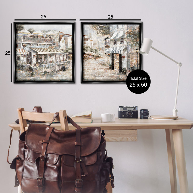 «Town Bistros Architecture», ensemble de 2 toiles flottantes encadrées par Ruane Manning, H 25 po x l 25 po