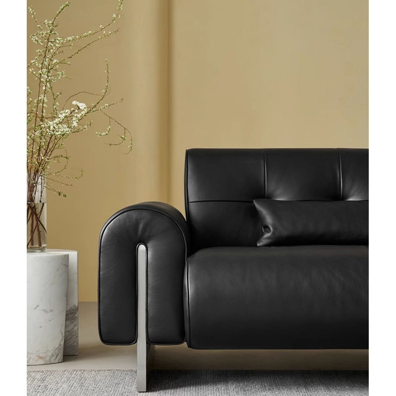Canapé rétro noir, H 32,29 po x l 102,36 po x P 41,36 po, 3