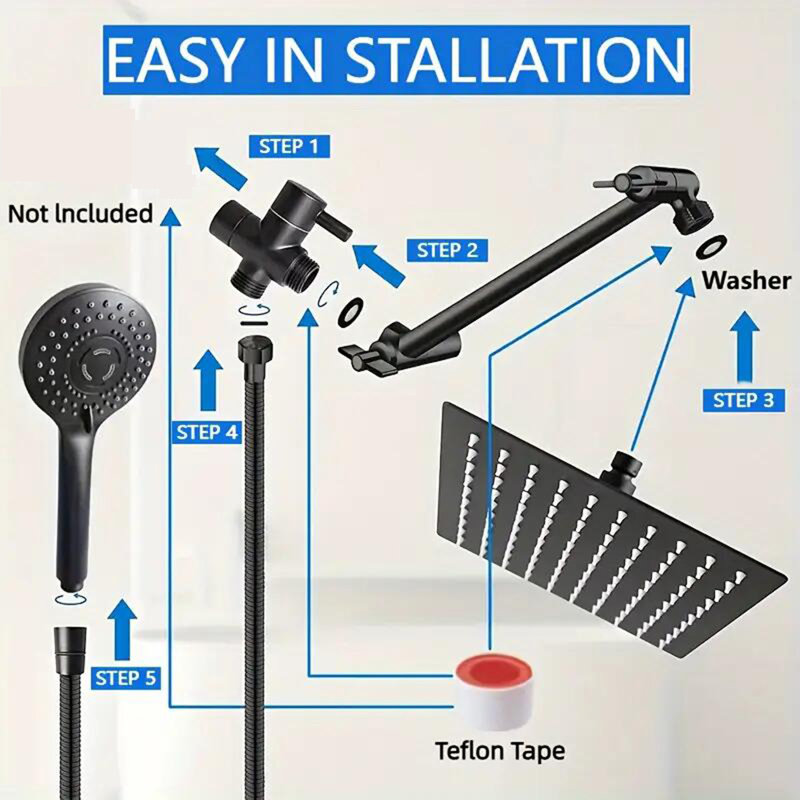 Shower Head Combo 10Inch High Pressure Rain Shower Head with 11 Inch Adjustable Extension Arm and 3 Settings Handheld Shower Head Combo with Long Hose