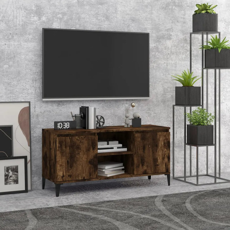Steyning Unfinished TV Stand with Fireplace Included, Smoked Oak