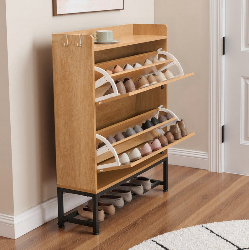 Armoire de rangement pour chaussures Slim, Bois naturel