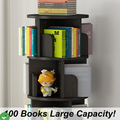 Rotating Corner Bookcase Tower - 4-Tier Space-Saving White/Black Wood Display Shelves for Kids & Adults by Ebern Designs