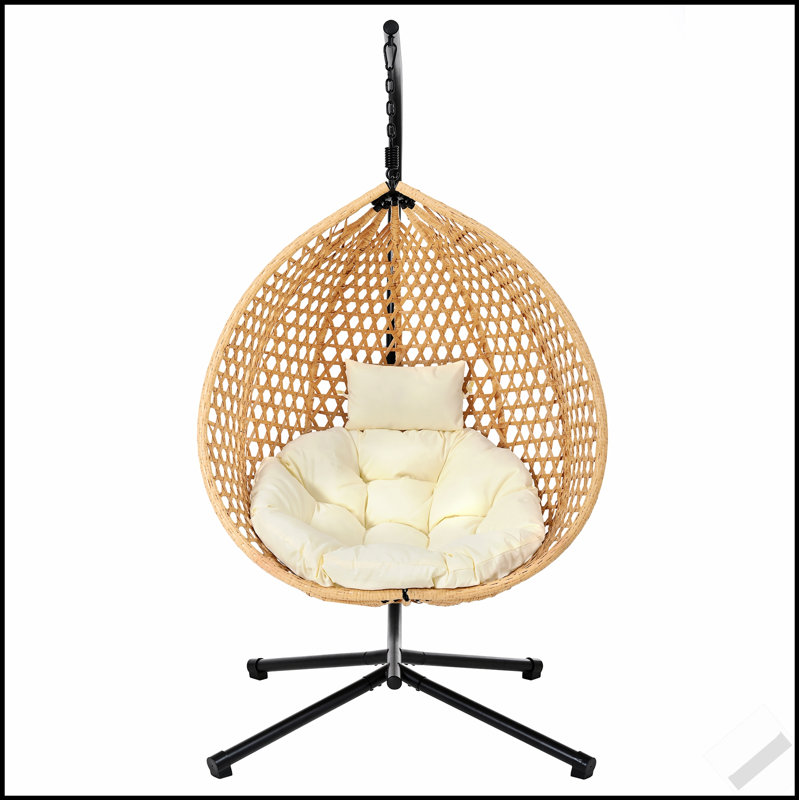Fauteuil hamac robuste avec support, fauteuil à œufs suspendu durable avec tissage en rotin, balançoire intérieure et extérieure confortable avec coussin moelleux
