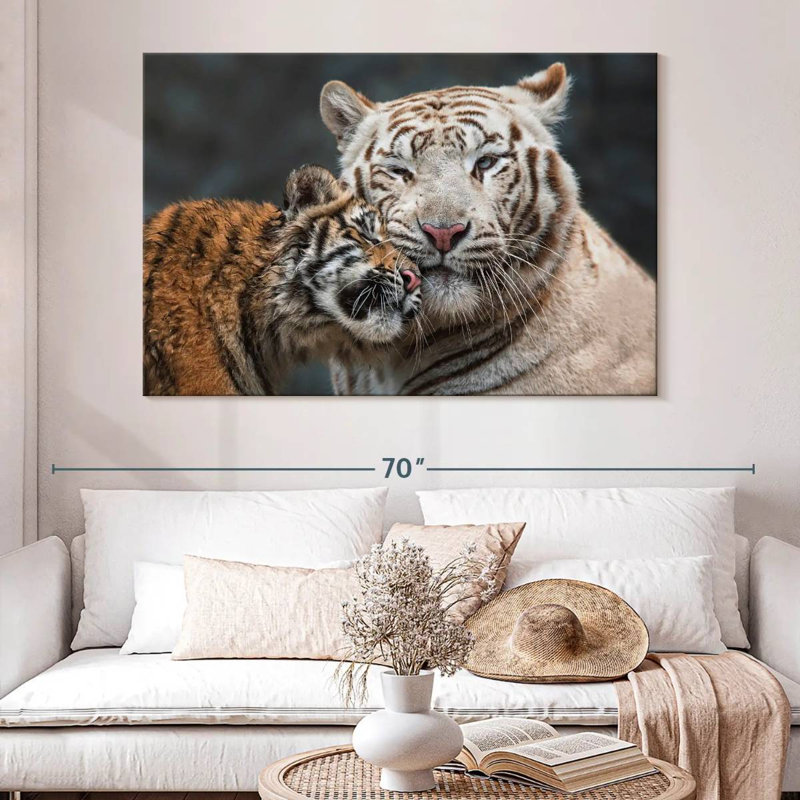 Brampt White Tiger And Kitten, 34" H x 51" W