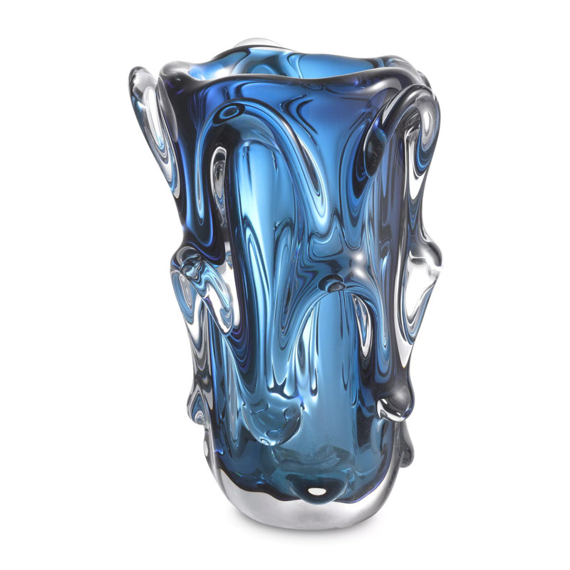 Aila Handmade Glass Table Vase, 12.1254'' H x 7.87'' W x 7.87'' D, Blue