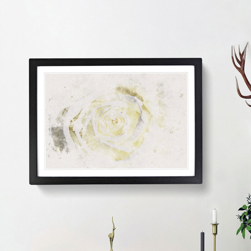 Crisp White Rose - Single Picture Frame Painting on MDF, Black Framed, 45cm H x 63cm W x 2cm D