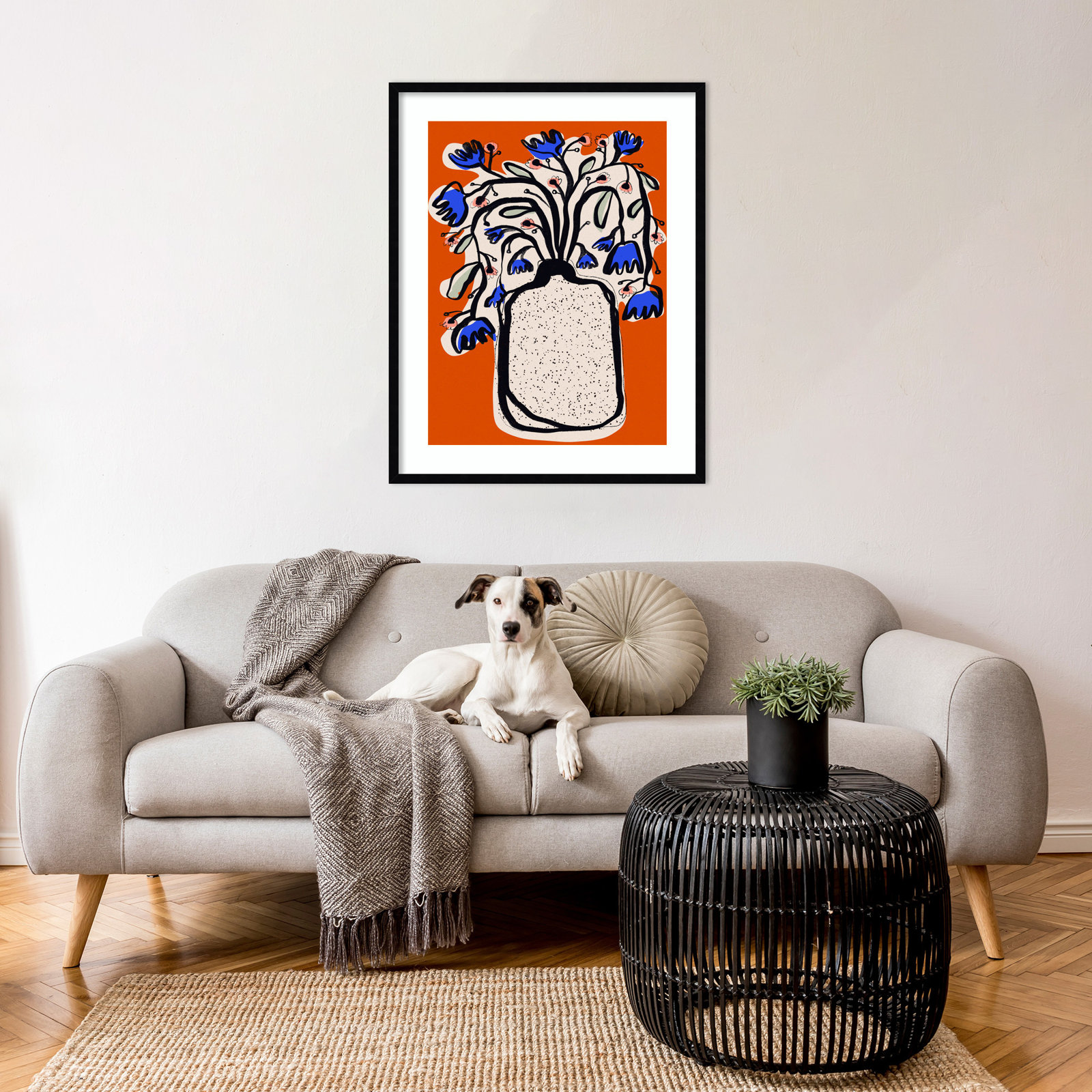 Lovely Flower Bouquet (orange Version) by Treechild Wood Framed Wall Art Print, 33" H x 26" W, Black 