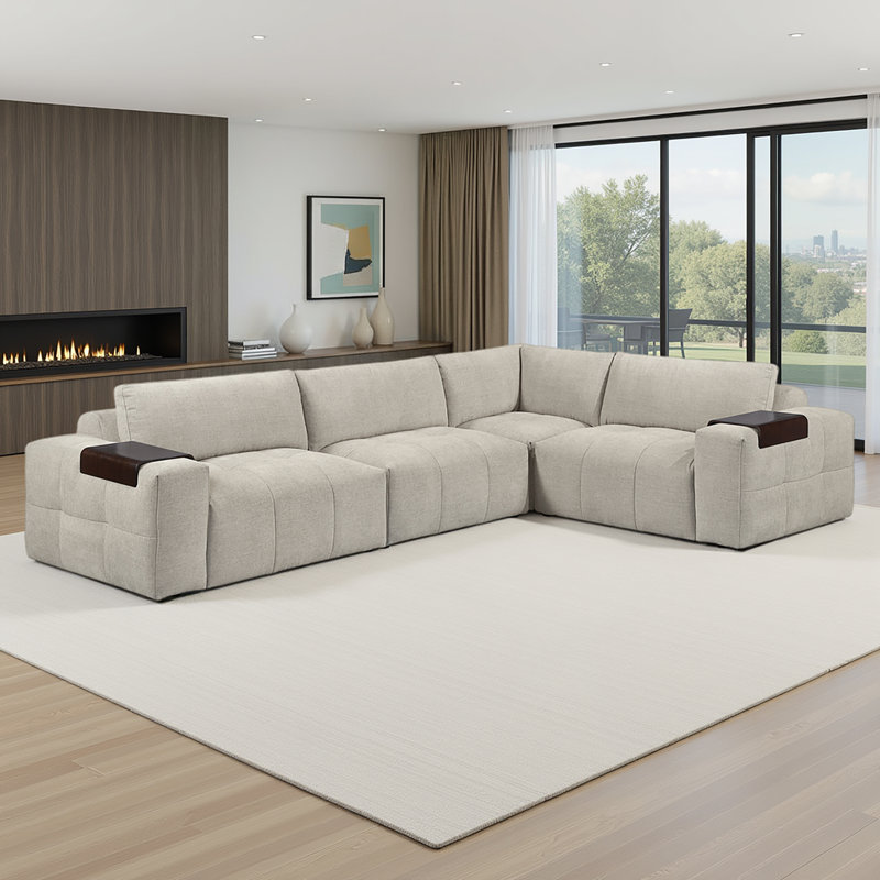 Canapé modulaire 4 pièces Turrella, Tissu texturé taupe