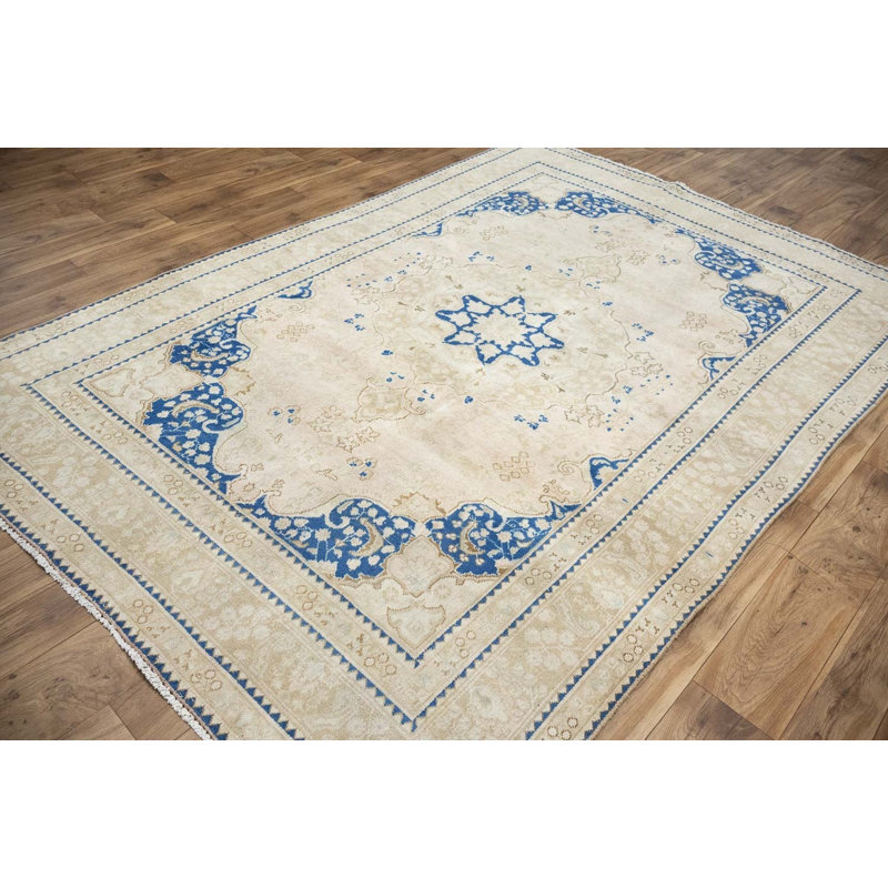 Tapis oriental classique en laine, noué à la main, couleur crème et à motifs floraux, 190 x 282 cm