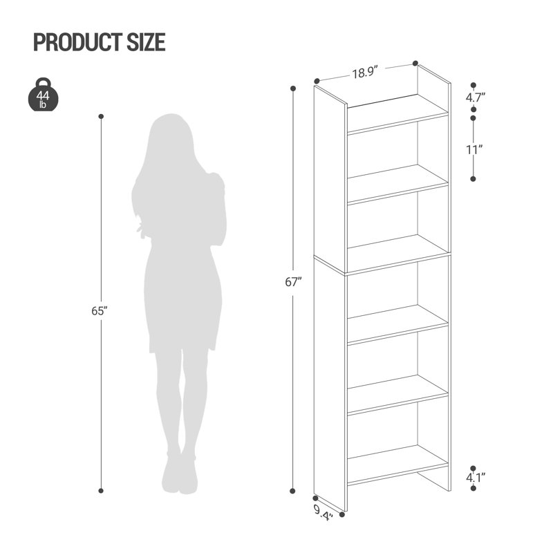 Bibliothèque sur pied H 66,9 po, bibliothèque ouverte à 6 niveaux, grande étagère de rangement, tablette d'angle, mobilier de décoration pour bureau personnel, salon, chambre à coucher, blanc 