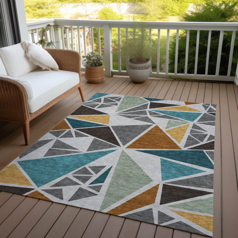 Gray Geometric Machine Washable Synthetic Area Rug 3' x 5'