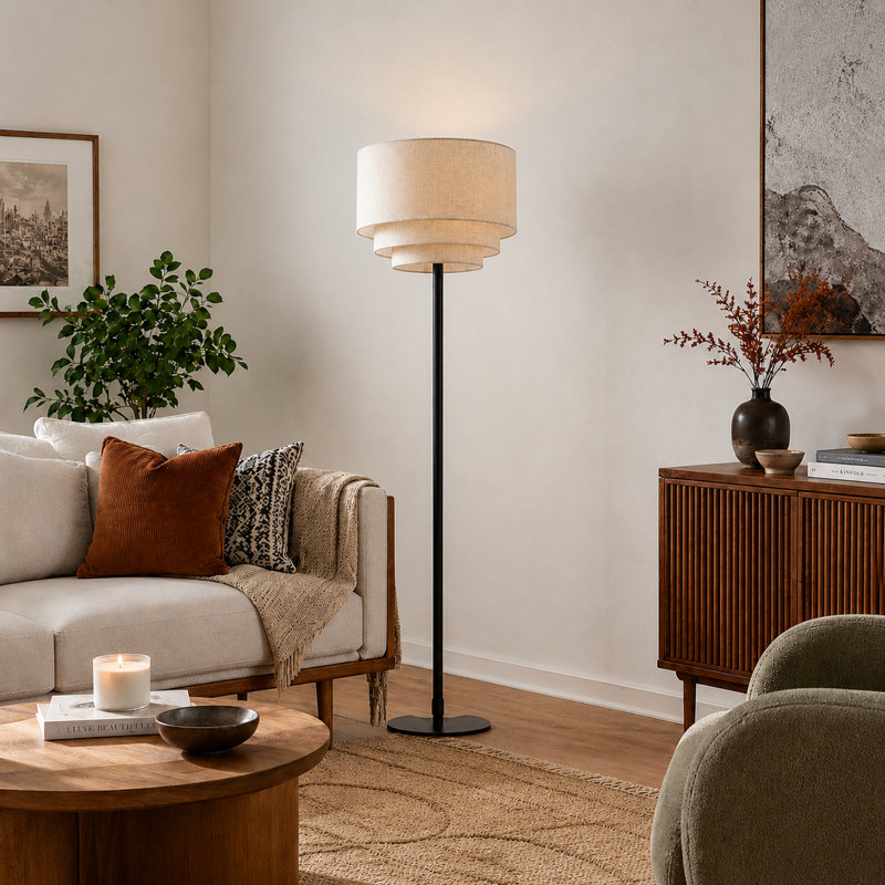 1- Light 61'' H Fabric Shade Drum Floor Lamp