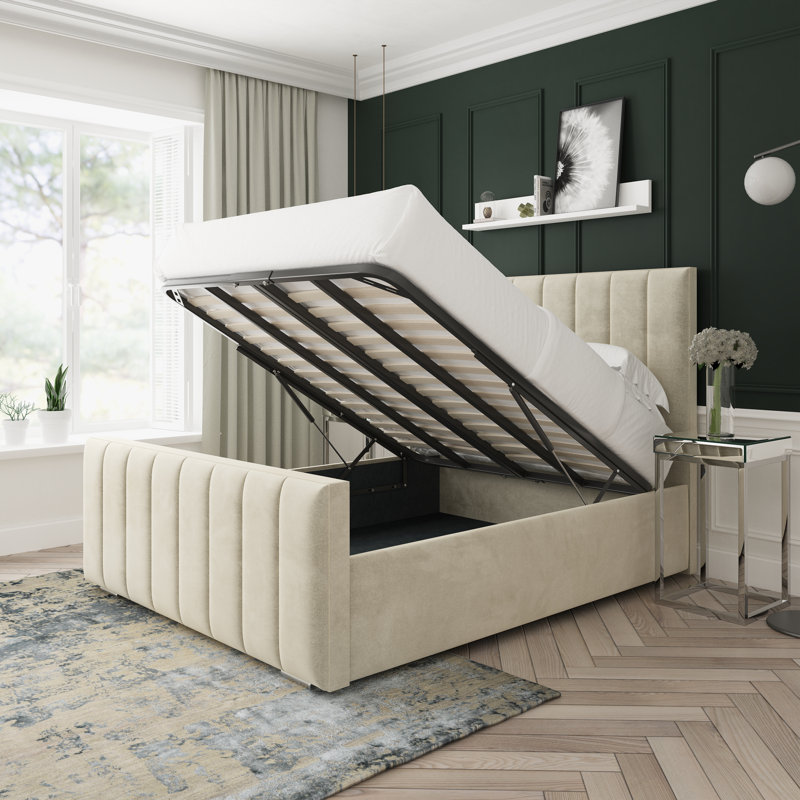 Oakley Naples Velvet Upholstered Ottoman Bed Frame, Cream, Super King (6')