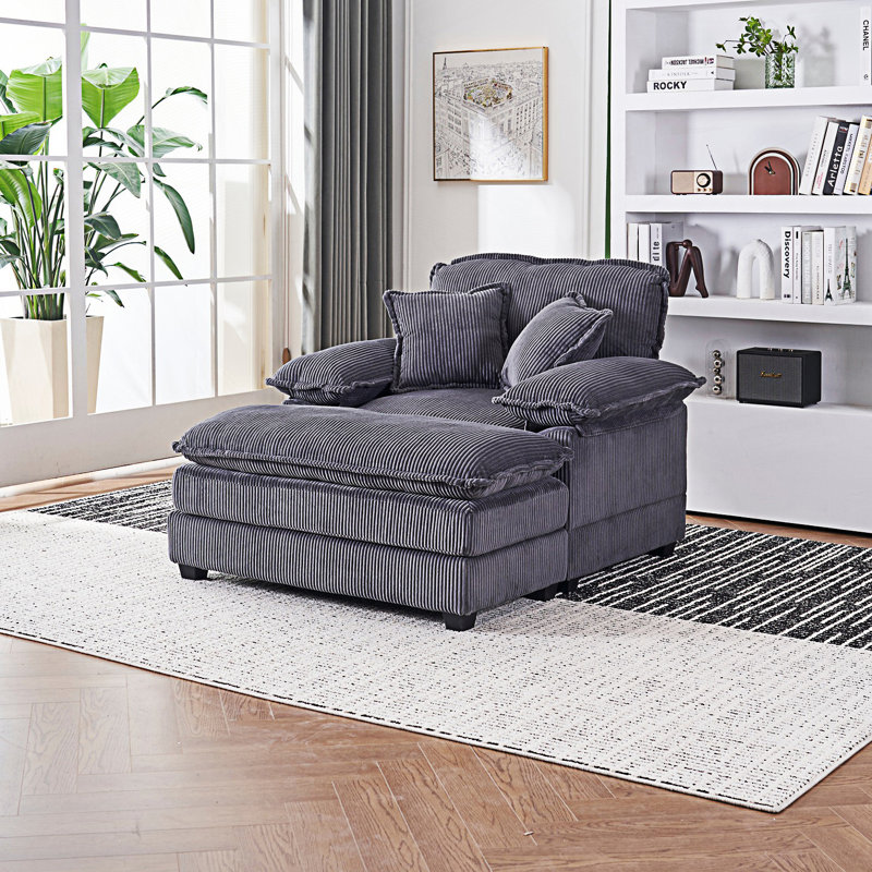 Canapé simple avec 2 coussins décoratifs et un repose-pieds, canapé confortable, canapé à assise profonde, Gris