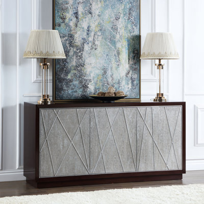 Geranio Metallic Finish Console Cabinet With Geometric Pattern, Touch Open Doors, And Ample Storage Space