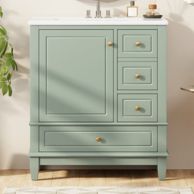 Meuble-lavabo 30 po avec lavabo, une porte avec tablette et trois tiroirs, porte à fermeture en douceur
