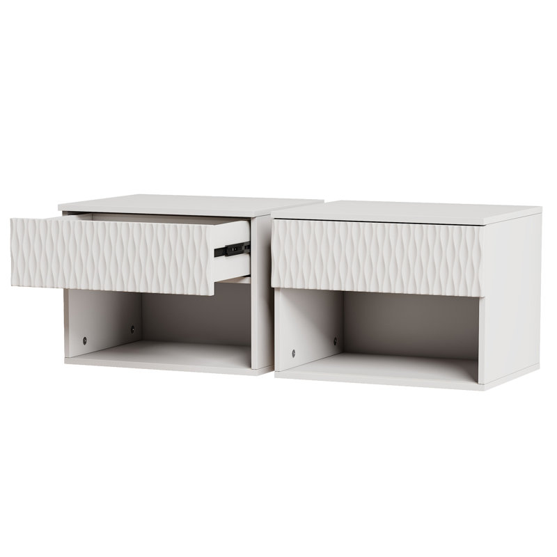 Ensemble de 2 tables de chevet avec armoire à tiroirs murale moderne: tablette ouverte, rails à 3 niveaux, conception sculptée, anti-vacillement, bricolage, pour chambre / salon / bureau