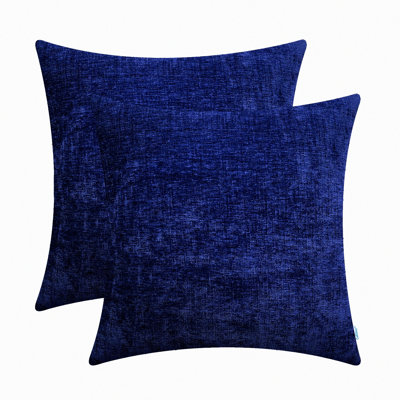 Navy Blue Chenille Cozy Throw Pillow Covers - Set of 2 | Soft Sofa Home Decoration Cases | Solid Dyed Cushion Covers for Couch