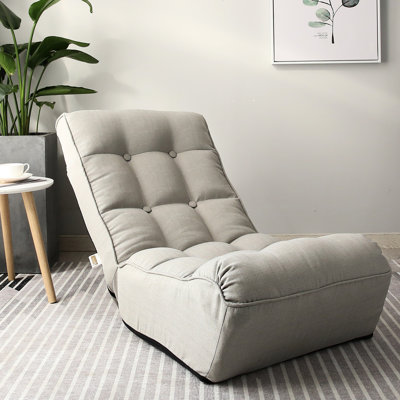 Metal Reclining Chair For Tv Watching - Gray And Linen Floor Chair, Space Saving Design
