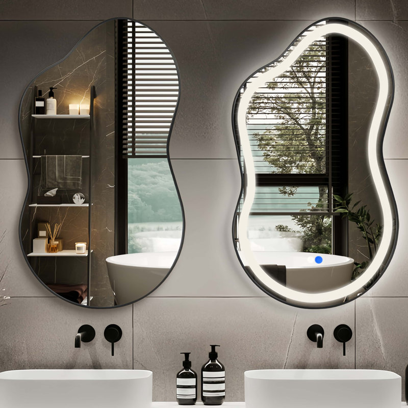 Cloud Shaped Wall Mirror Set, Led Mirror And Accent Mirror, Black, 36" x 20"