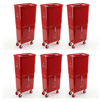 Commercial Beverage Disposal Bin (6-Pack, Red) – Dual-Compartment Drink Dump Station with Locking Wheels for Bars, Restaurants, Catering & Events