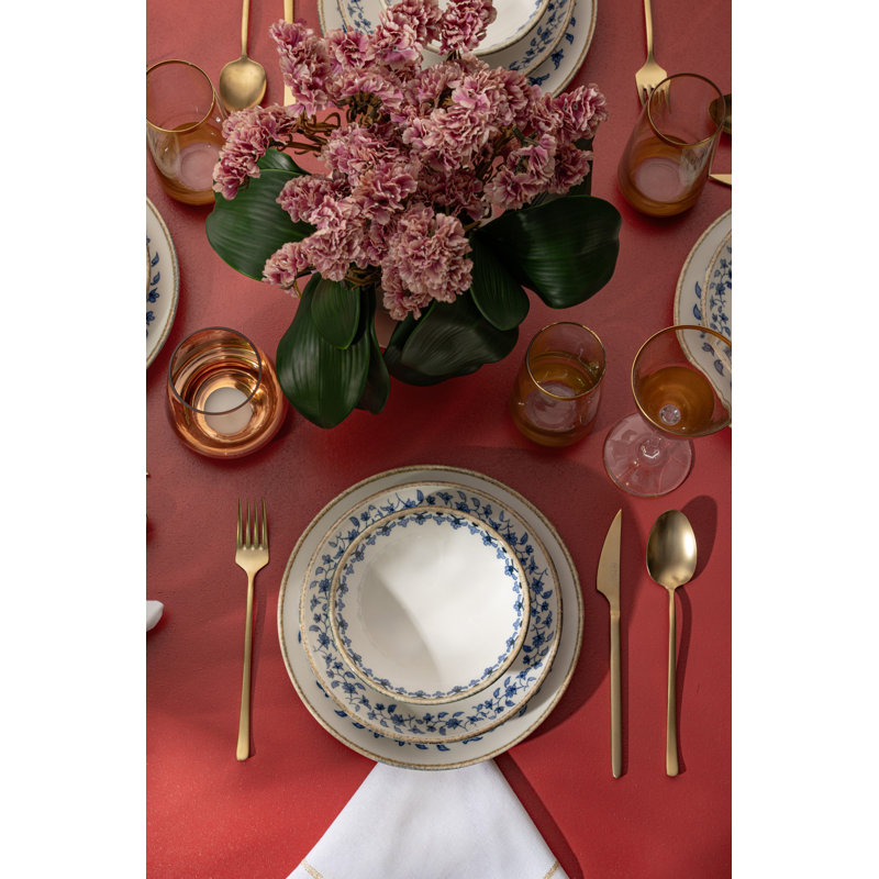 Piece Porcelain China Dinnerware Set - Service for 6, Blue/White