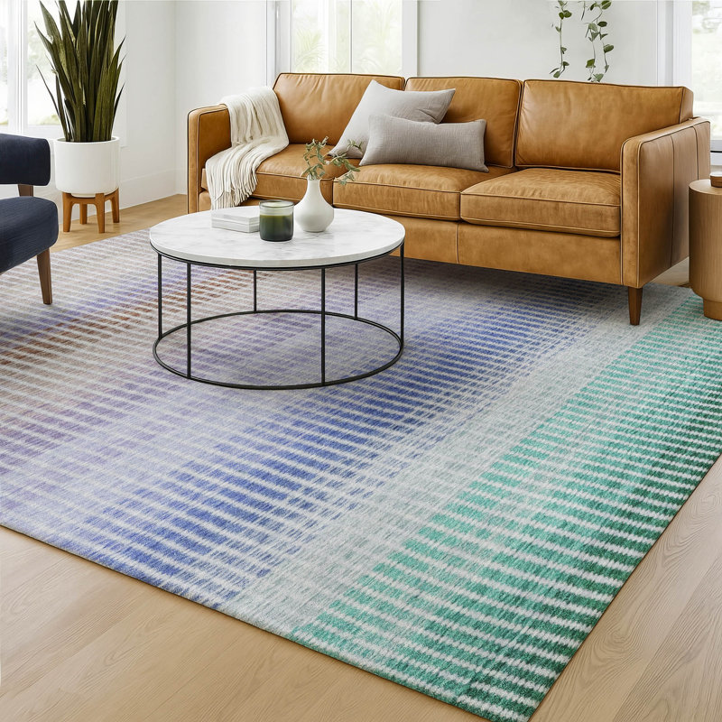 Premium Machine Washable Mayfield AMF2313 Stripes Rug, 3' x 5', Green