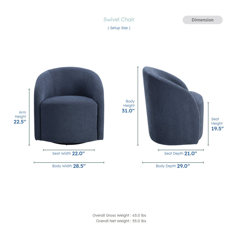 Garcia 28.5" Modern & Contemporary Swivel Chair with Boucle Fabric Upholstery, Metal Swivel Base, Foam over Pocket Coils