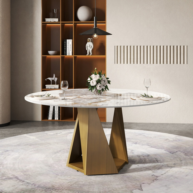 Table de salle à manger en marbre 59,05 "avec marbre artificiel bronze pour 6 à 8 personnes, table de salle à manger / salon (table de salle à manger seulement)