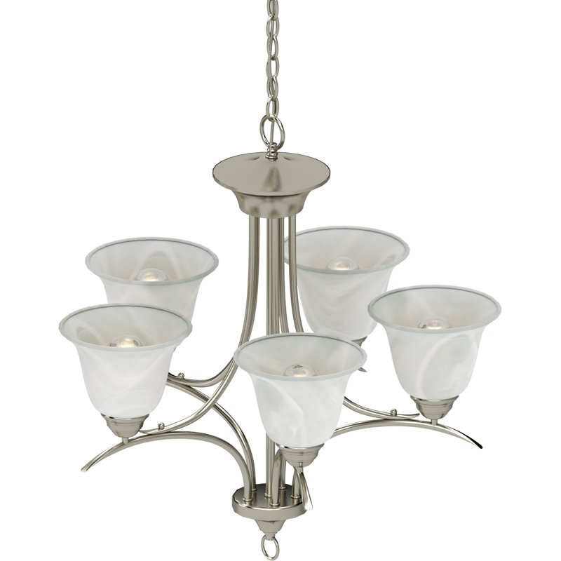 Whetsel 5-Light Indoor Brushed Nickel Classic/Traditional Chandelier with Alabaster Glass Bell Shades, Brushed Nickel
