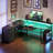 Lymon Adjustable L-Shaped Metal Base Computer Desk with Power Outlet-1934775048