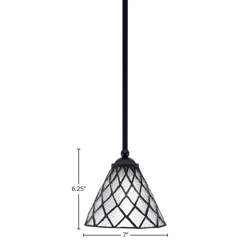 Mini-luminaire suspendu suspendu Zilo, fini noir mat avec verre de glace 7 po