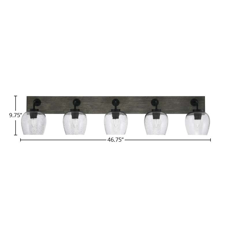 Oxbridge 5 Light Bath Bar Shown With 6" Glass, Fumée, Noir mat / gris vieilli