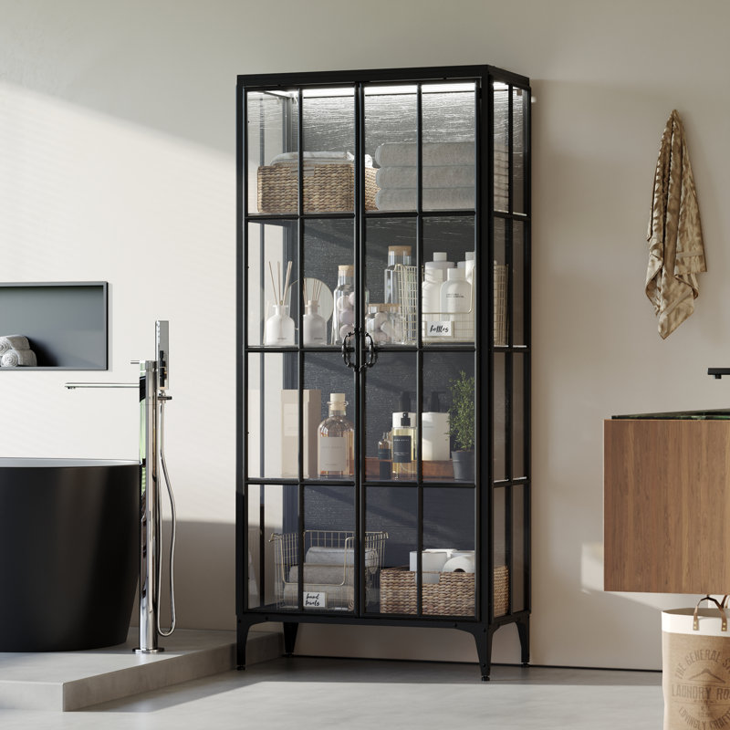 Modern 2-Door Glass Bathroom Linen Cabinet