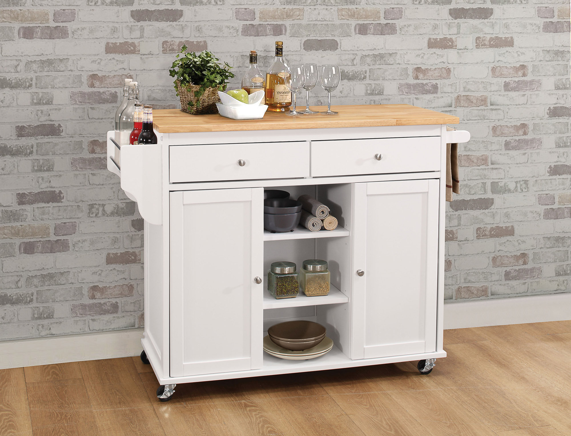 Red Barrel Studio® Emilene Kitchen Cart, Natural & White Wayfair