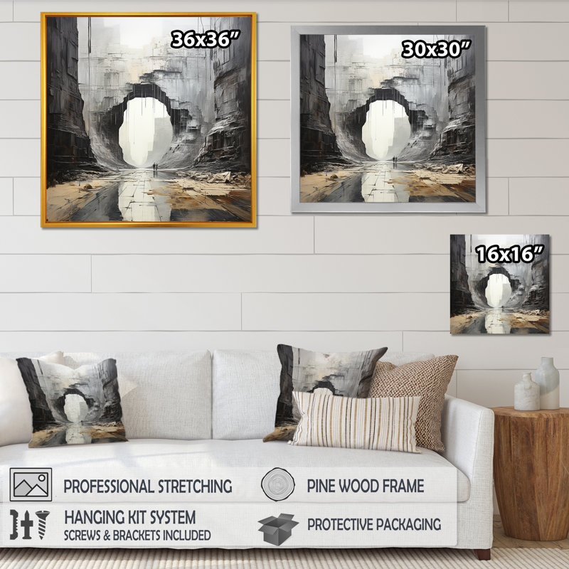 «Desert Minimalisme Canyon Water Stream», reproduction sur toile, Cadre flottant blanc, H 16 po x l 16 po