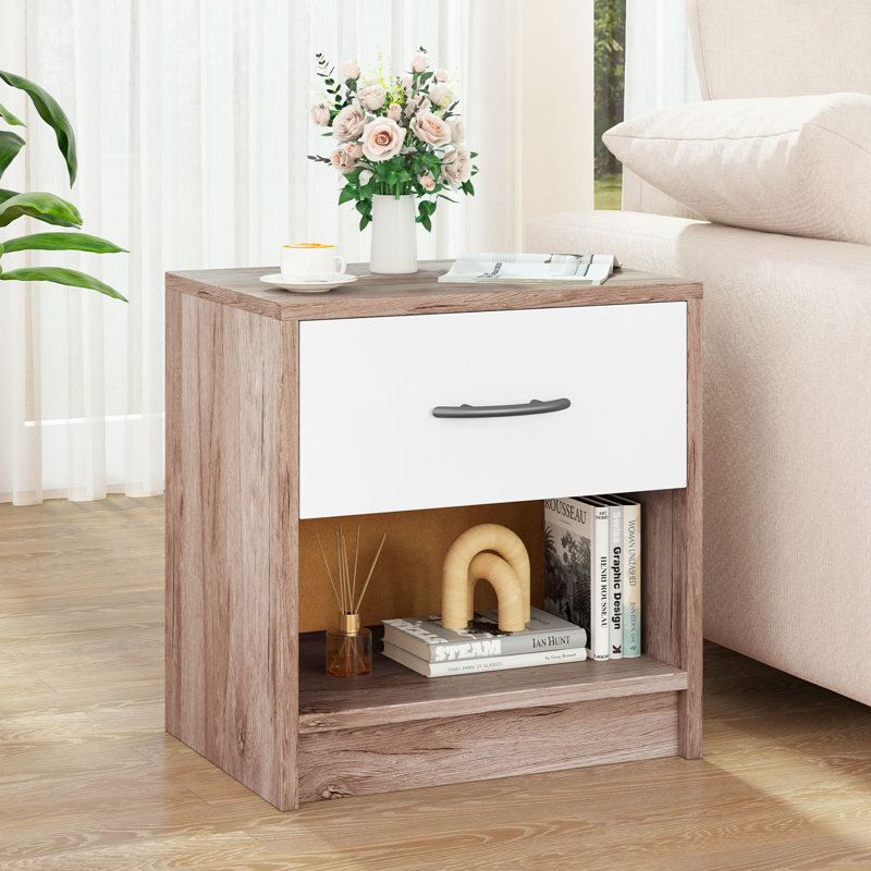 38cm W Particle Board Bedside Table, Brown/White