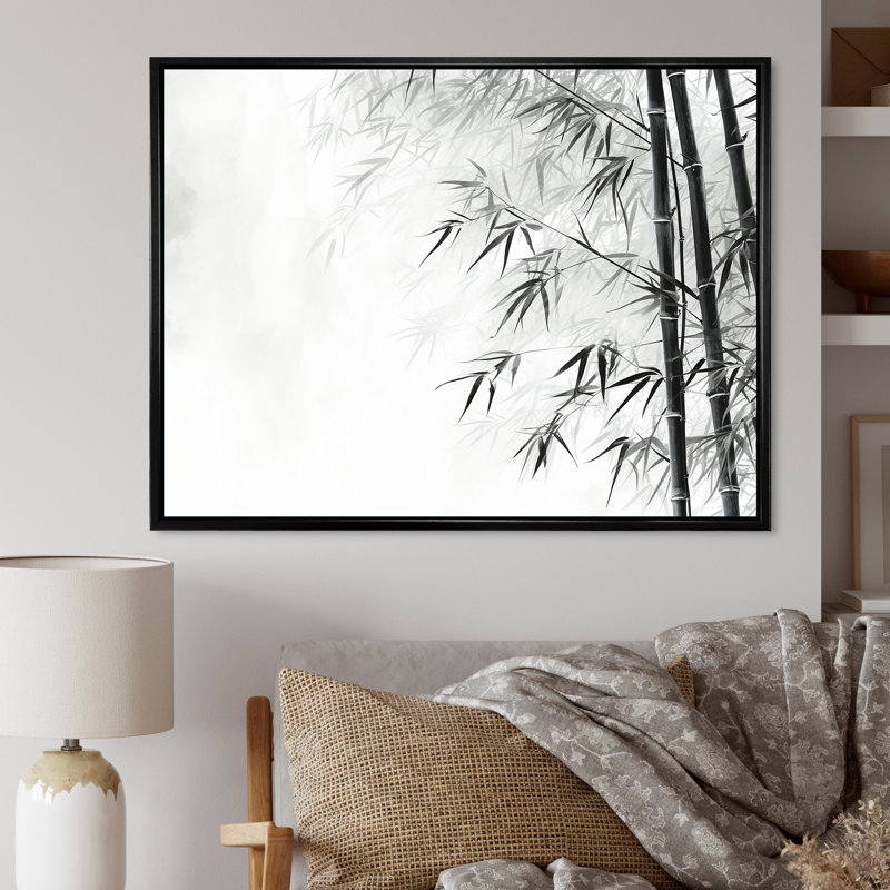 Bambou sauvage noir et blanc sur toile, H 34 po x l 44 po x P 1,5 po, Cadre flottant noir