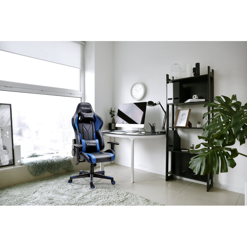 Blue Elephant Adjustable Reclining Faux Leather Swiveling PC & Racing Game Chair, Black/Blue